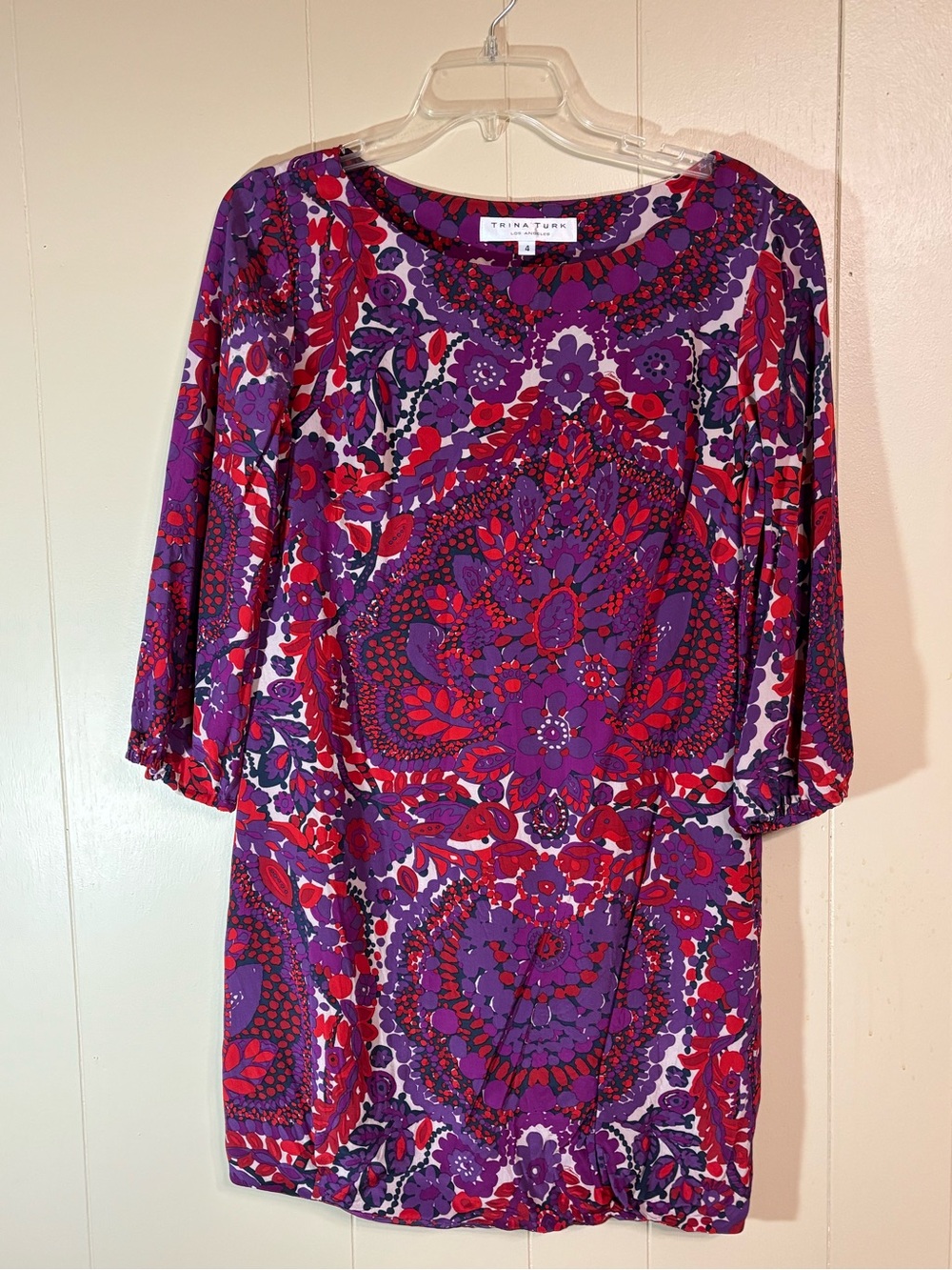Trina Turk  Purple & Red Printed silk Shift Dress